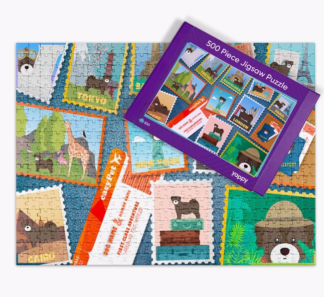 Around The World Adventure: Personalised {breedFullName} Jigsaw